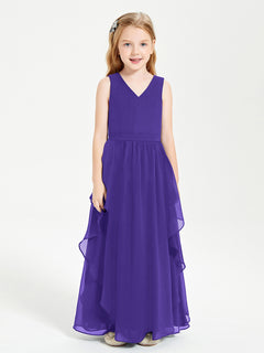 Boho Sleeveless Chiffon Junior Bridesmaid Dresses V-neck Regency