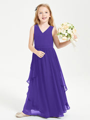 Boho Sleeveless Chiffon Junior Bridesmaid Dresses V-neck Regency