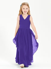 Boho Sleeveless Chiffon Junior Bridesmaid Dresses V-neck Regency
