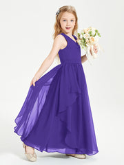Boho Sleeveless Chiffon Junior Bridesmaid Dresses V-neck Regency
