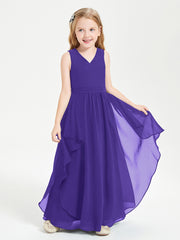 Boho Sleeveless Chiffon Junior Bridesmaid Dresses V-neck Regency