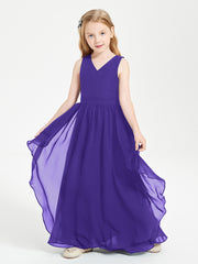Boho Sleeveless Chiffon Junior Bridesmaid Dresses V-neck Regency