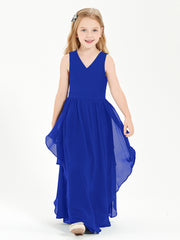 Boho Sleeveless Chiffon Junior Bridesmaid Dresses V-neck Royal Blue