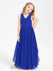 Boho Sleeveless Chiffon Junior Bridesmaid Dresses V-neck Royal Blue