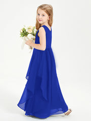 Boho Sleeveless Chiffon Junior Bridesmaid Dresses V-neck Royal Blue