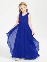 Boho Sleeveless Chiffon Junior Bridesmaid Dresses V-neck Royal Blue