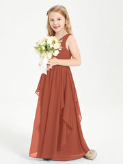 Boho Sleeveless Chiffon Junior Bridesmaid Dresses V-neck Rust
