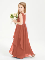 Boho Sleeveless Chiffon Junior Bridesmaid Dresses V-neck Rust