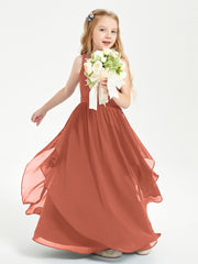 Boho Sleeveless Chiffon Junior Bridesmaid Dresses V-neck Rust