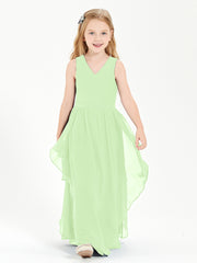 Boho Sleeveless Chiffon Junior Bridesmaid Dresses V-neck Sage