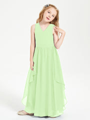 Boho Sleeveless Chiffon Junior Bridesmaid Dresses V-neck Sage