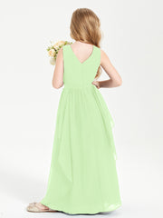 Boho Sleeveless Chiffon Junior Bridesmaid Dresses V-neck Sage