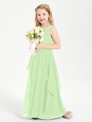 Boho Sleeveless Chiffon Junior Bridesmaid Dresses V-neck Sage