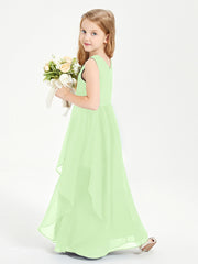 Boho Sleeveless Chiffon Junior Bridesmaid Dresses V-neck Sage