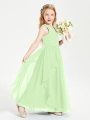 Boho Sleeveless Chiffon Junior Bridesmaid Dresses V-neck Sage
