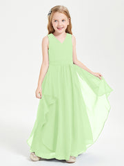 Boho Sleeveless Chiffon Junior Bridesmaid Dresses V-neck Sage