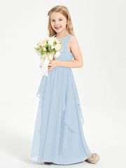 Boho Sleeveless Chiffon Junior Bridesmaid Dresses V-neck Sky Blue