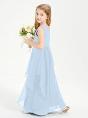 Boho Sleeveless Chiffon Junior Bridesmaid Dresses V-neck Sky Blue