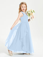 Boho Sleeveless Chiffon Junior Bridesmaid Dresses V-neck Sky Blue