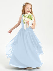 Boho Sleeveless Chiffon Junior Bridesmaid Dresses V-neck Sky Blue