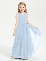Boho Sleeveless Chiffon Junior Bridesmaid Dresses V-neck Sky Blue