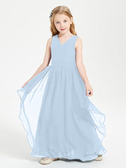 Boho Sleeveless Chiffon Junior Bridesmaid Dresses V-neck Sky Blue