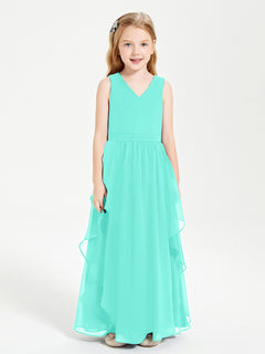 Boho Sleeveless Chiffon Junior Bridesmaid Dresses V-neck Spa