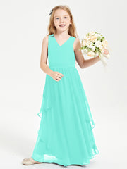 Boho Sleeveless Chiffon Junior Bridesmaid Dresses V-neck Spa