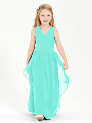 Boho Sleeveless Chiffon Junior Bridesmaid Dresses V-neck Spa