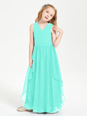 Boho Sleeveless Chiffon Junior Bridesmaid Dresses V-neck Spa