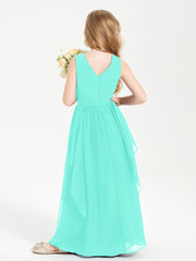 Boho Sleeveless Chiffon Junior Bridesmaid Dresses V-neck Spa
