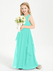 Boho Sleeveless Chiffon Junior Bridesmaid Dresses V-neck Spa
