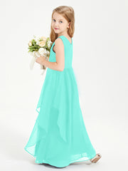 Boho Sleeveless Chiffon Junior Bridesmaid Dresses V-neck Spa