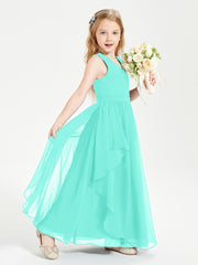 Boho Sleeveless Chiffon Junior Bridesmaid Dresses V-neck Spa