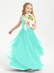 Boho Sleeveless Chiffon Junior Bridesmaid Dresses V-neck Spa