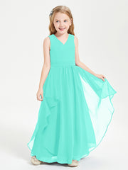 Boho Sleeveless Chiffon Junior Bridesmaid Dresses V-neck Spa
