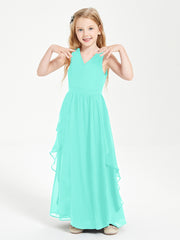 Boho Sleeveless Chiffon Junior Bridesmaid Dresses V-neck Spa