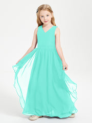 Boho Sleeveless Chiffon Junior Bridesmaid Dresses V-neck Spa