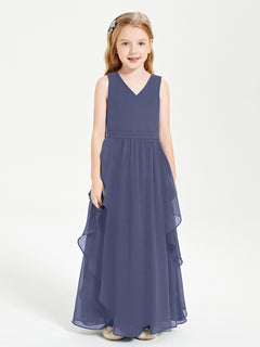 Boho Sleeveless Chiffon Junior Bridesmaid Dresses V-neck Stormy