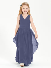 Boho Sleeveless Chiffon Junior Bridesmaid Dresses V-neck Stormy
