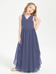 Boho Sleeveless Chiffon Junior Bridesmaid Dresses V-neck Stormy