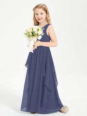 Boho Sleeveless Chiffon Junior Bridesmaid Dresses V-neck Stormy
