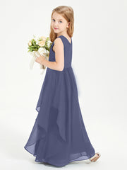 Boho Sleeveless Chiffon Junior Bridesmaid Dresses V-neck Stormy