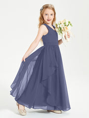 Boho Sleeveless Chiffon Junior Bridesmaid Dresses V-neck Stormy