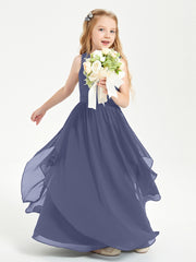 Boho Sleeveless Chiffon Junior Bridesmaid Dresses V-neck Stormy