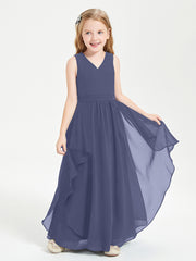 Boho Sleeveless Chiffon Junior Bridesmaid Dresses V-neck Stormy