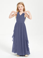 Boho Sleeveless Chiffon Junior Bridesmaid Dresses V-neck Stormy