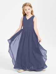 Boho Sleeveless Chiffon Junior Bridesmaid Dresses V-neck Stormy