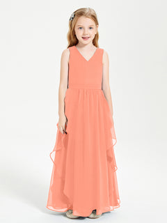 Boho Sleeveless Chiffon Junior Bridesmaid Dresses V-neck Sunset