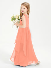Boho Sleeveless Chiffon Junior Bridesmaid Dresses V-neck Sunset